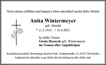 Traueranzeige von Anita Wintermeyer von vrm-trauer
