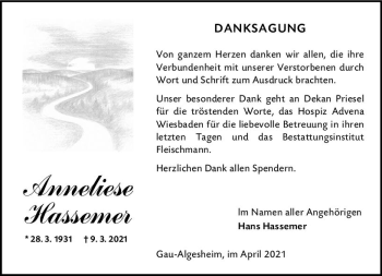 Traueranzeige von Anneliese Hassemer von vrm-trauer