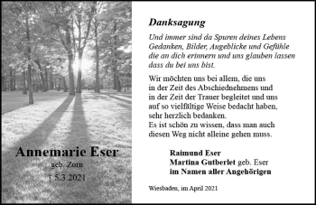 Traueranzeige von Annemarie Eser von vrm-trauer