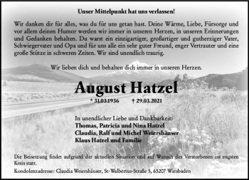 Traueranzeige von August Hatzel von vrm-trauer
