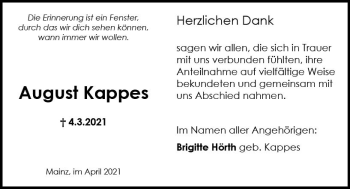 Traueranzeige von August Kappes von vrm-trauer