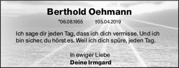 Traueranzeige von Berthold Oehmann von vrm-trauer