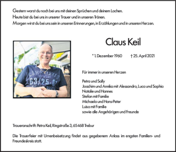 Traueranzeige von Claus Keil von vrm-trauer