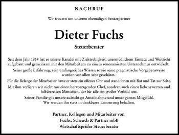 Traueranzeige von Dieter Fuchs von vrm-trauer