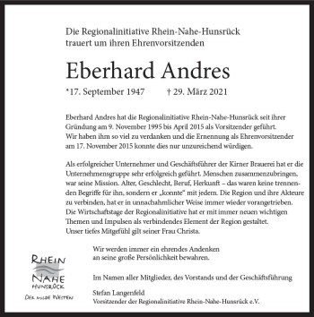 Traueranzeige von Eberhard Andres von vrm-trauer