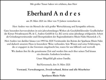 Traueranzeige von Eberhard Andres von vrm-trauer