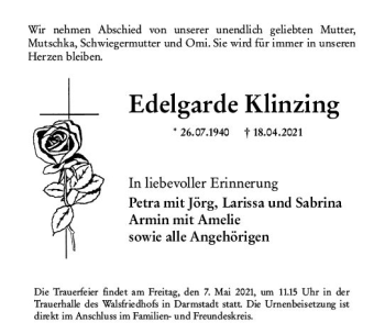 Traueranzeige von Edelgarde Klinzing von vrm-trauer