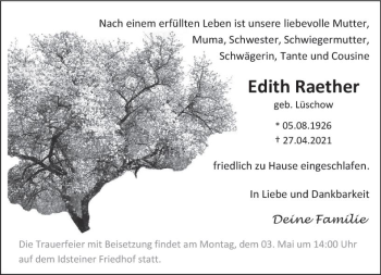 Traueranzeige von Edith Raether von vrm-trauer