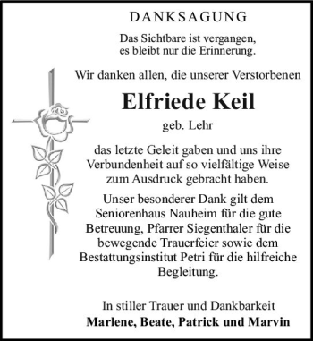 Traueranzeige von Elfriede Keil von vrm-trauer