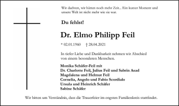 Traueranzeige von Elmo Feil von vrm-trauer
