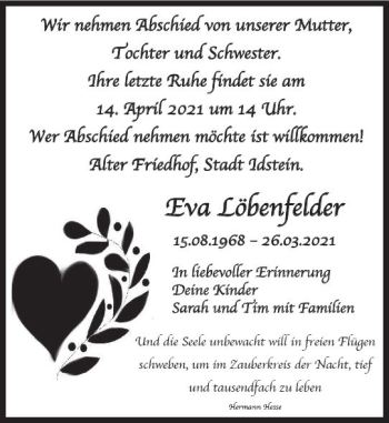 Traueranzeige von Eva Löbenfelder von vrm-trauer