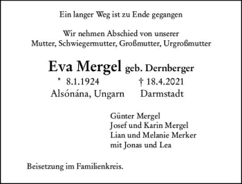 Traueranzeige von Eva Mergel von vrm-trauer