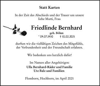 Traueranzeige von Friedlinde Bernhard von vrm-trauer