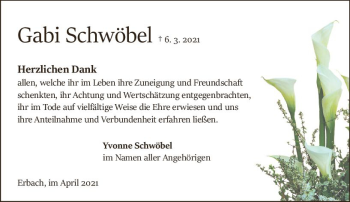 Traueranzeige von Gabi Schwöbel von vrm-trauer
