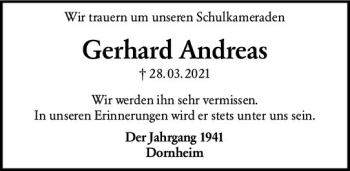 Traueranzeige von Gerhard Andreas von vrm-trauer