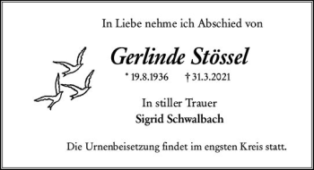 Traueranzeige von Gerlinde Stösse von vrm-trauer