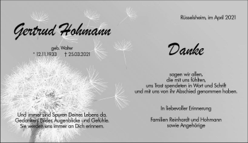 Traueranzeige von Gertrud Hohmann von vrm-trauer