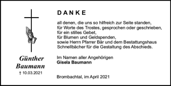 Traueranzeige von Günther Baumann von vrm-trauer