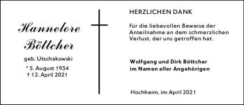 Traueranzeige von Hannelore Böttcher von vrm-trauer