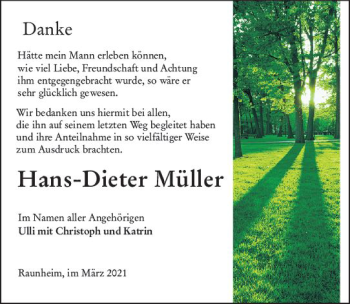 Traueranzeige von Hans-Dieter Müller von vrm-trauer