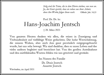 Traueranzeige von Hans-Joachim Jentsch von vrm-trauer