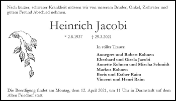 Traueranzeige von Heinrich Jacobi von vrm-trauer