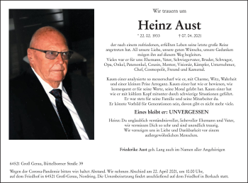 Traueranzeige von Heinz Aust von vrm-trauer