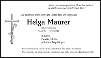 Traueranzeige von Helga Maurer von vrm-trauer