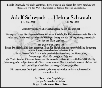 Traueranzeige von Helma Schwaab von vrm-trauer