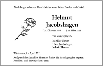 Traueranzeige von Helmut Jacobshagen von vrm-trauer