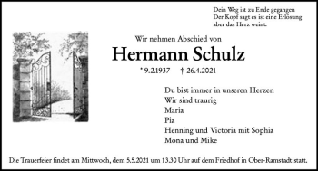 Traueranzeige von Hermann Schulz von vrm-trauer