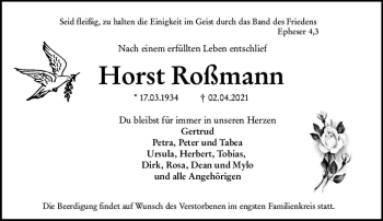 Traueranzeige von Horst Roßmann von vrm-trauer