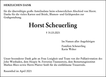 Traueranzeige von Horst Scheuerling von vrm-trauer