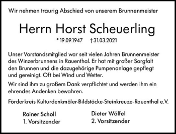 Traueranzeige von Horst Scheuerling von vrm-trauer