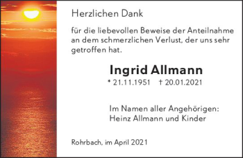 Traueranzeige von Ingrid Allmann von vrm-trauer