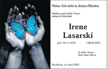Traueranzeige von Irene Lasarski von vrm-trauer