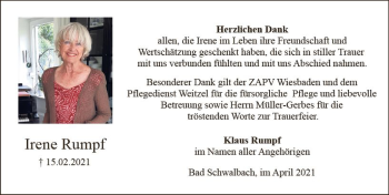 Traueranzeige von Irene Rumpf von vrm-trauer