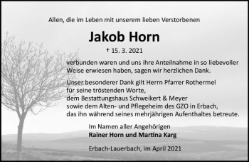 Traueranzeige von Jakob Horn von vrm-trauer