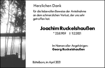 Traueranzeige von Joachim Ruckelshaußen von vrm-trauer