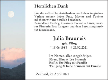 Traueranzeige von Julia Brauneis von vrm-trauer