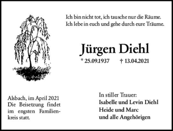 Traueranzeige von Jürgen Diehl von vrm-trauer