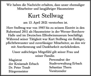 Traueranzeige von Kurt Stellwag von vrm-trauer