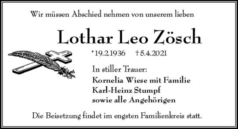  Traueranzeige für Lothar Leo Zösch vom 17.04.2021 aus vrm-trauer