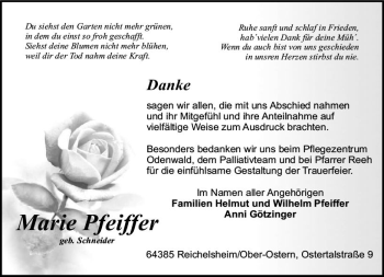 Traueranzeige von Marie Pfeiffer von vrm-trauer