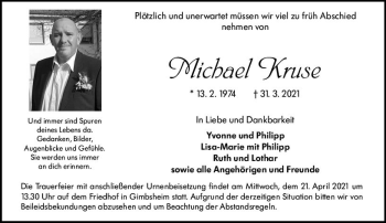 Traueranzeige von Michael Kruse von vrm-trauer