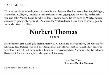 Traueranzeige von Norbert Thomas von vrm-trauer