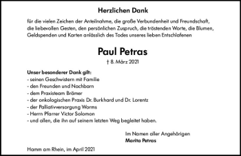 Traueranzeige von Paul Petras von vrm-trauer