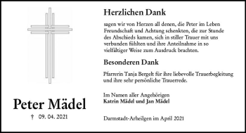 Traueranzeige von Peter Mädel von vrm-trauer