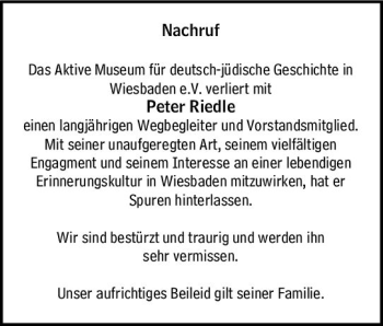 Traueranzeige von Peter Riedle von vrm-trauer