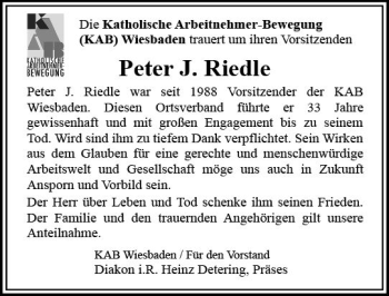 Traueranzeige von Peter Joachim Riedle von vrm-trauer